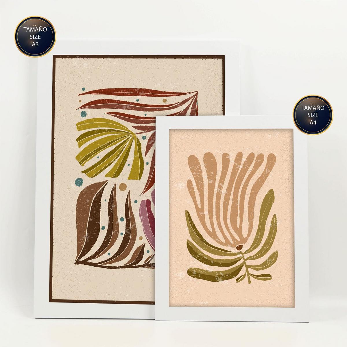 POSTER Set Mit 6 Drucken Von Blättern In Der Sammlung Ethnischer Ästhetische Dekorative Rahmen Für Ihr Zuhause Wandkunstdruck A3 & A4 Weißer Rahmen - Weiß, Papier (29/3cm) - Nacnic