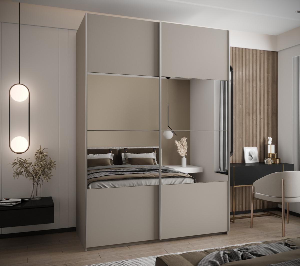 SCHWEBETÜRENSCHRANK 245,5/180/64 2-türig - Kaschmir/Silberfarben, Holz/Metall (180/245/64cm) - Abiks Möbel