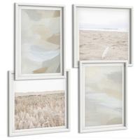 BILDER SET 4er Set - 50x50 cm & 40x60 cm Weißer Rahmen - Abstrakter Hintergrund mit feinen Strichen - Weiß, Kunststoff (50/50cm) - TULUP