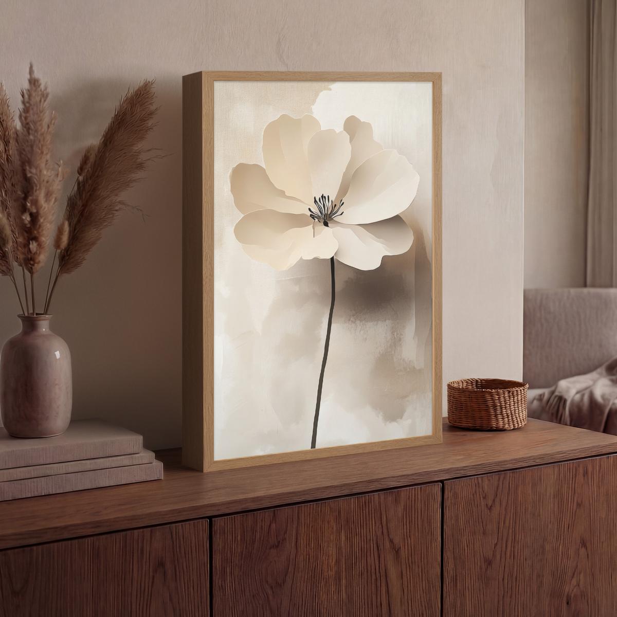 WANDLEUCHTE MIT AKKU Blume - Beige - Farbe - Schatten 40x60 cm - Beige, Holzwerkstoff (40/60/8cm) - OnlyWow