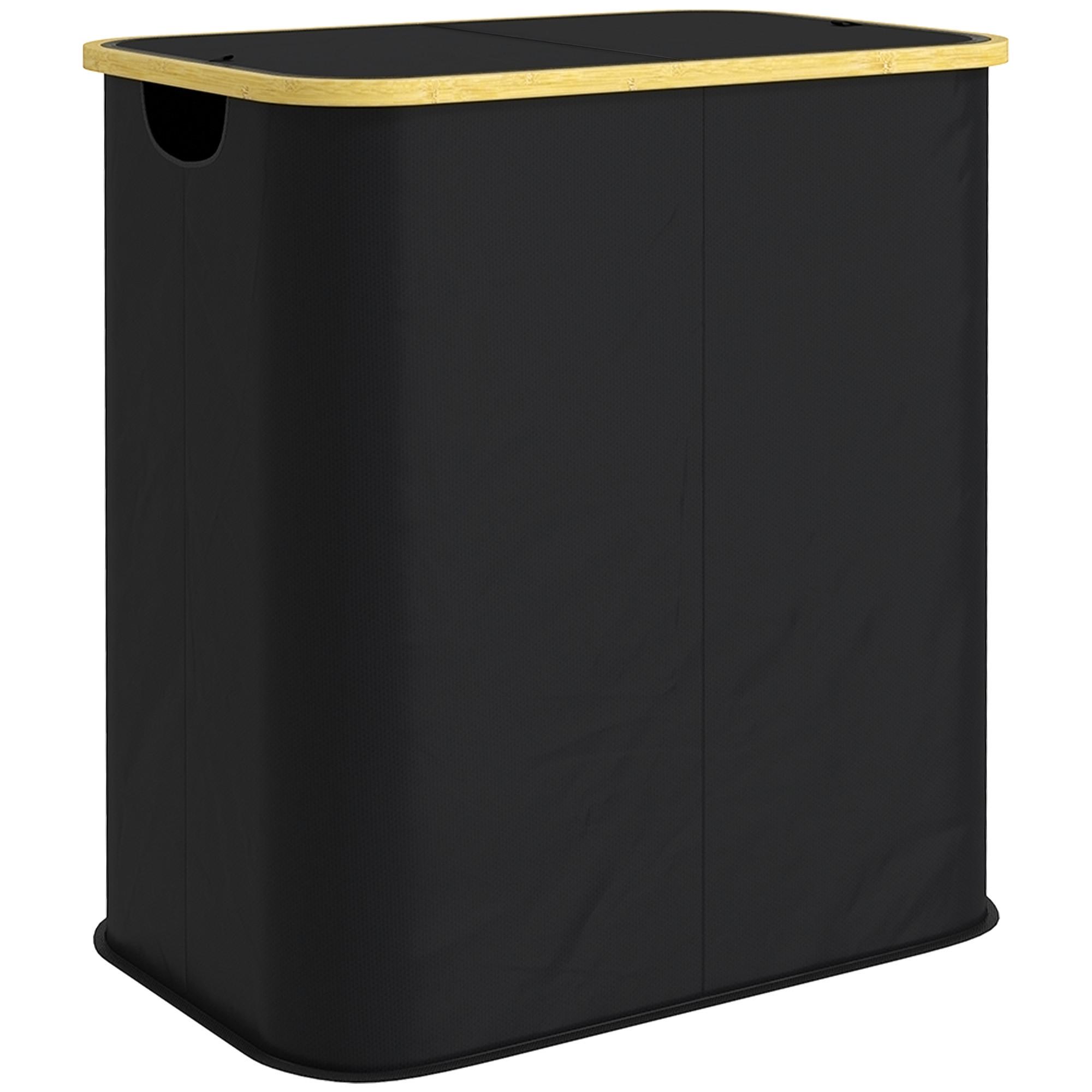 WÄSCHESORTIERER Bambus Vliesstoff Schwarz - Schwarz, Textil (34/58.5/54cm) - HOMCOM
