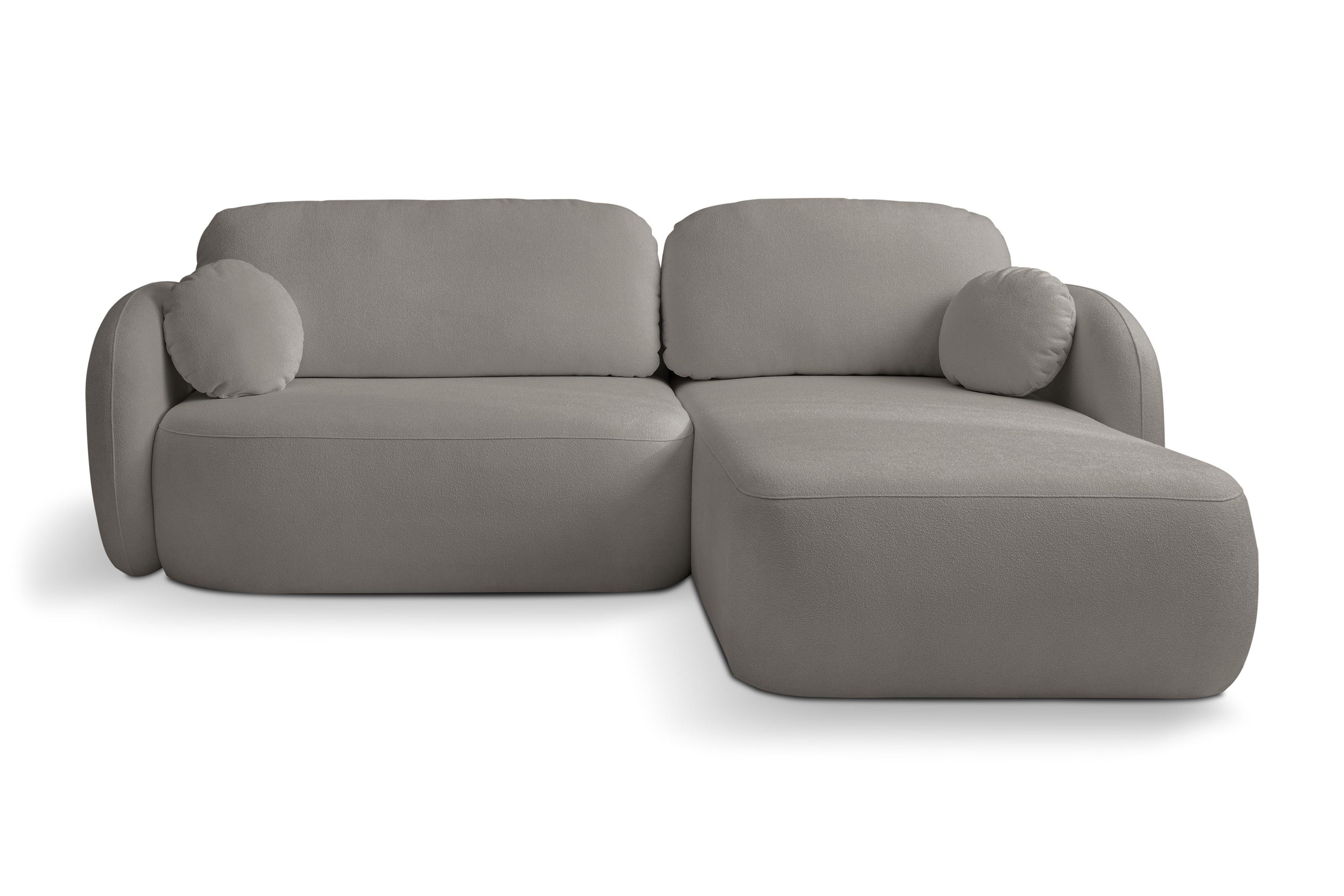ECKSOFA AMICO R-S Grau Geflochtener Stoff mit Schlaffunktion - Grau, Holz (248/174cm) - MASSENO