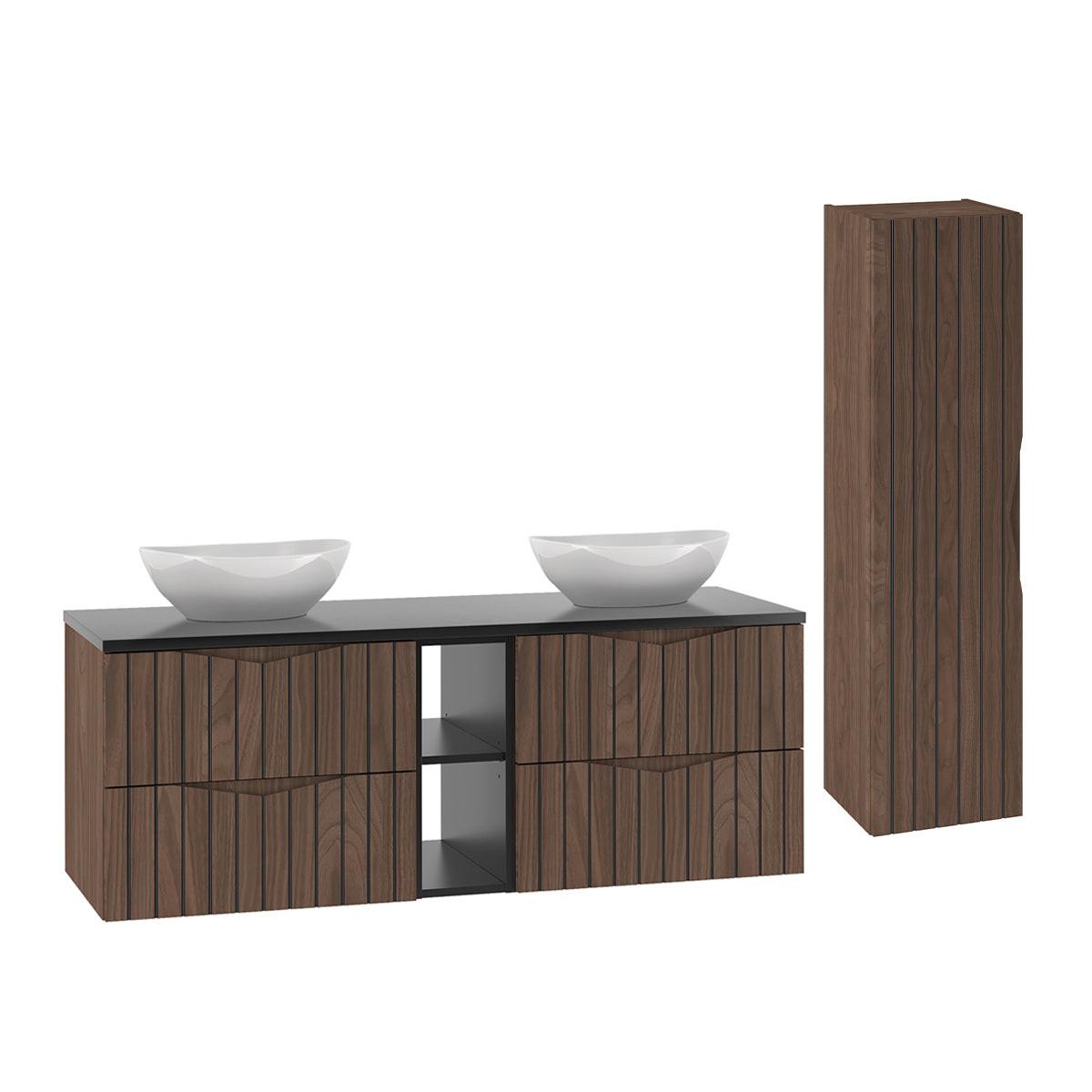 BADMÖBEL 140.6cm Siena 2er-Set Holz und Schwarz - Schwarz, Holzwerkstoff (140.6/52.2/46.5cm) - Petits-meubles