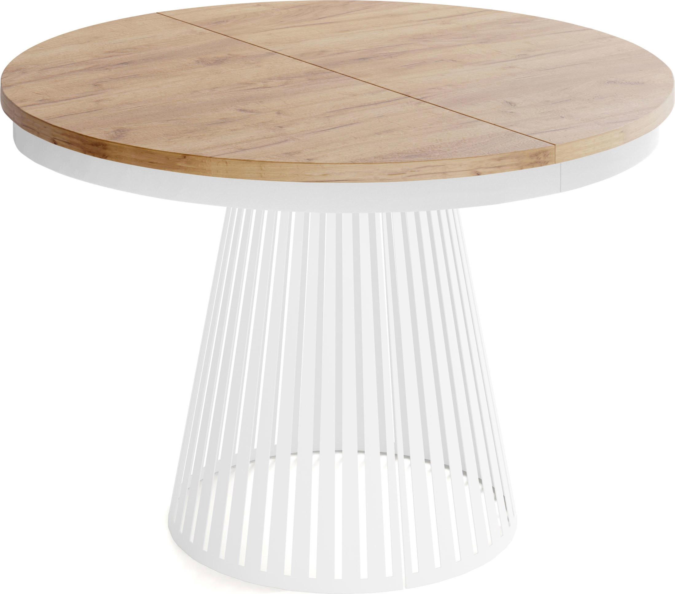 ESSTISCH Naro rund ausziehbar mit Weißem Lamellen-Metallgestell, Braun 100-180/100/76 cm - Eiche Wotan/Weiß, Holzwerkstoff/Metall (100/176/76cm) - WFL GROUP