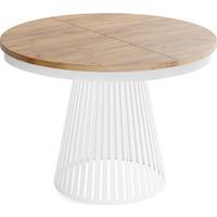 ESSTISCH Naro rund ausziehbar mit Weißem Lamellen-Metallgestell, Braun 120-200/120/76 cm - Eiche Wotan/Weiß, Holzwerkstoff/Metall (120/196/76cm) - WFL GROUP