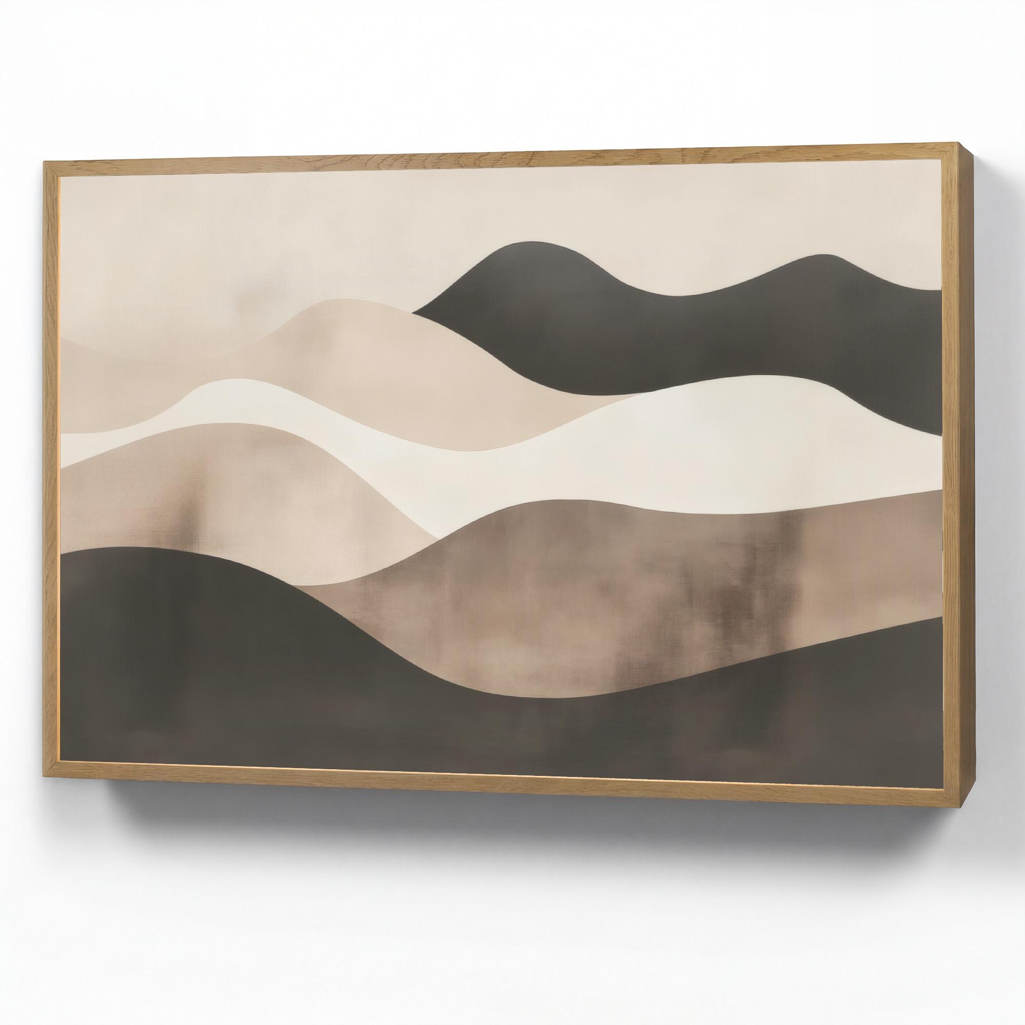 WANDLEUCHTE MIT AKKU Abstrakt - Landschaft - Wellen - Cremefarben 90x60 cm - Graubraun, Holzwerkstoff (90/60/8cm) - OnlyWow