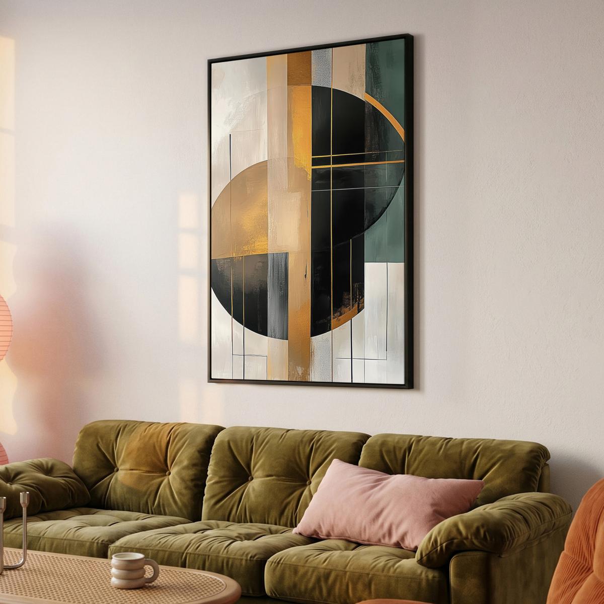 LEINWAND Bilder mit Rahmen - Abstrakt - Gold - Bronze - Grün - Formen - Modern - 100x150 - Multicolor, Textil (100/150cm) - MuchoWow