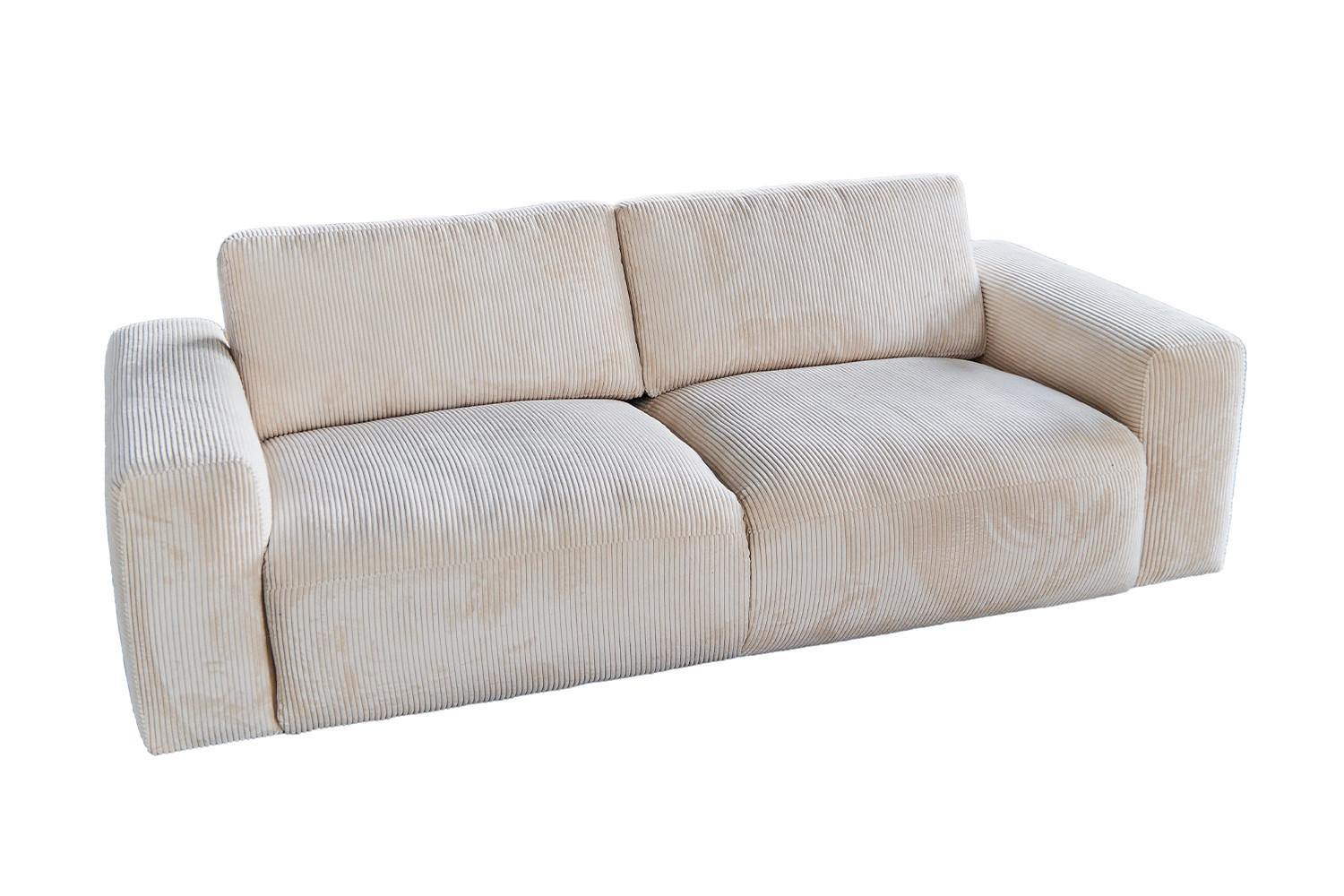SOFA BODHI Cremeweiß Cord - Creme/Schwarz, Kunststoff/Textil (242/80/110cm) - KAWOLA