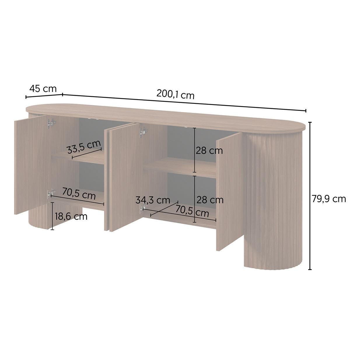 KOMMODE Carlo mit 1 Tür und 3 Schubladen, Push-To-Open, 200 cm, Walnuss - Walnussfarben, Holzwerkstoff (200/80/45cm) - Beautysofa