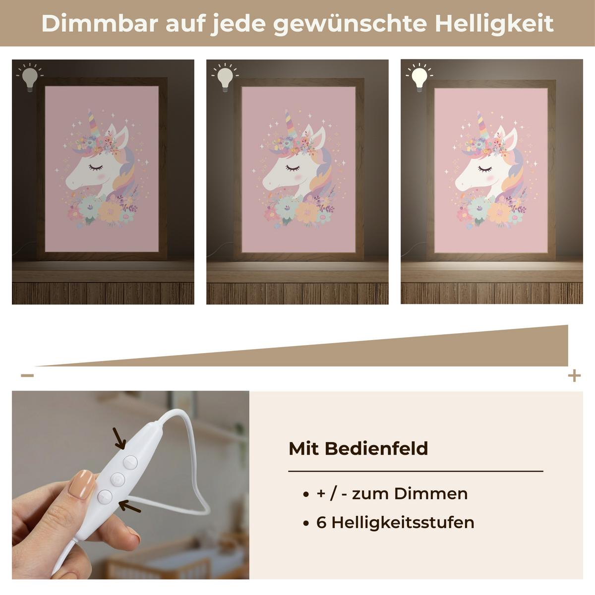NACHTTISCHLAMPE Einhorn - Rosa - Blumen 20x30 cm - Rosa, Holzwerkstoff (8/20/30cm) - OnlyWow