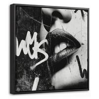 LEINWAND Bilder mit Rahmen - Gesicht - Mund - Graffiti - Schwarz - 20x20 - Schwarz, Textil (20/20cm) - MuchoWow