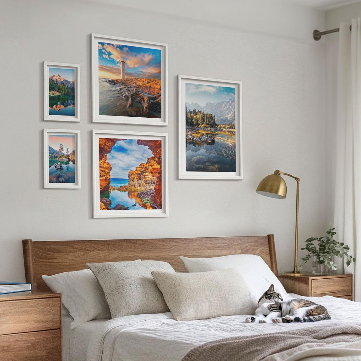 BILDER SET 5er Set - 50x50 cm & 20x30 cm & 40x60 cm Weißer Rahmen - Aussicht Paris New York Treppen - Weiß, Kunststoff (40/60cm) - TULUP