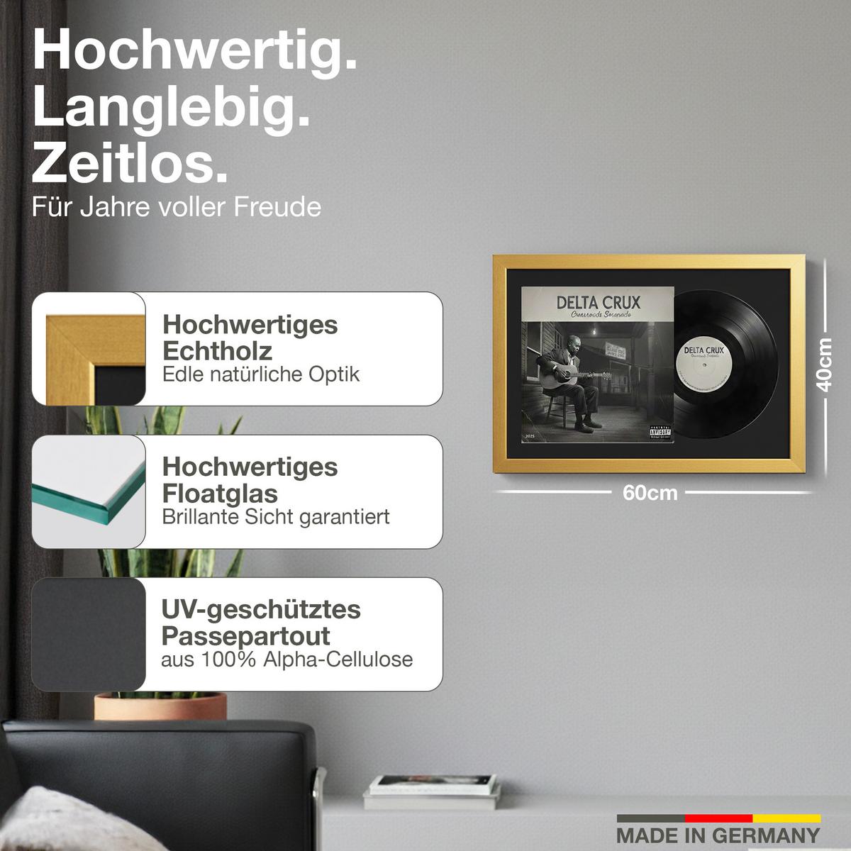 SCHALLPLATTEN BILDERRAHMEN 40/60 2er Set - Goldfarben, Holz (60/40cm) - K-Möbel
