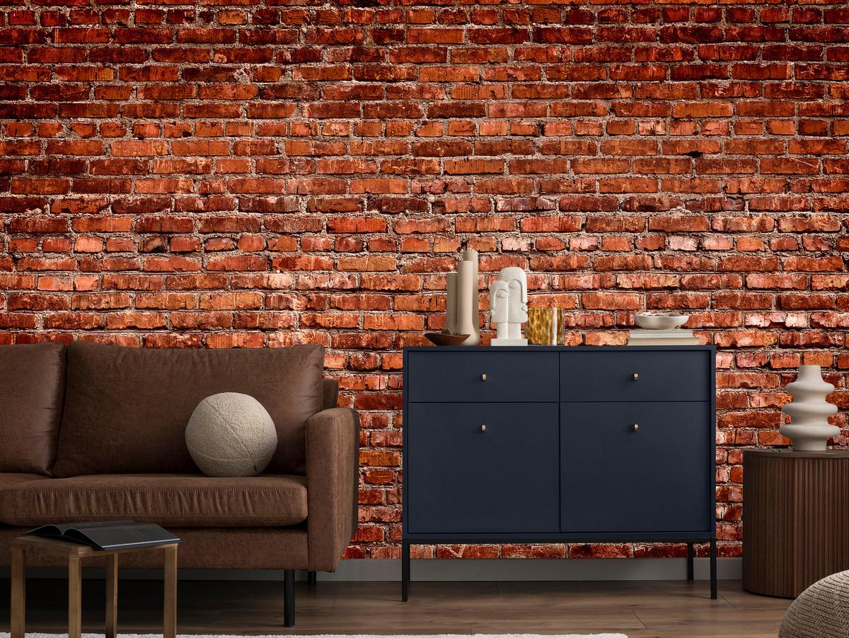 FOTOTAPETE für Wohnzimmer Alte Rote Ziegelwand Rustikal 350x256 - Rot/Orange, Papier (350/256cm) - Muralo