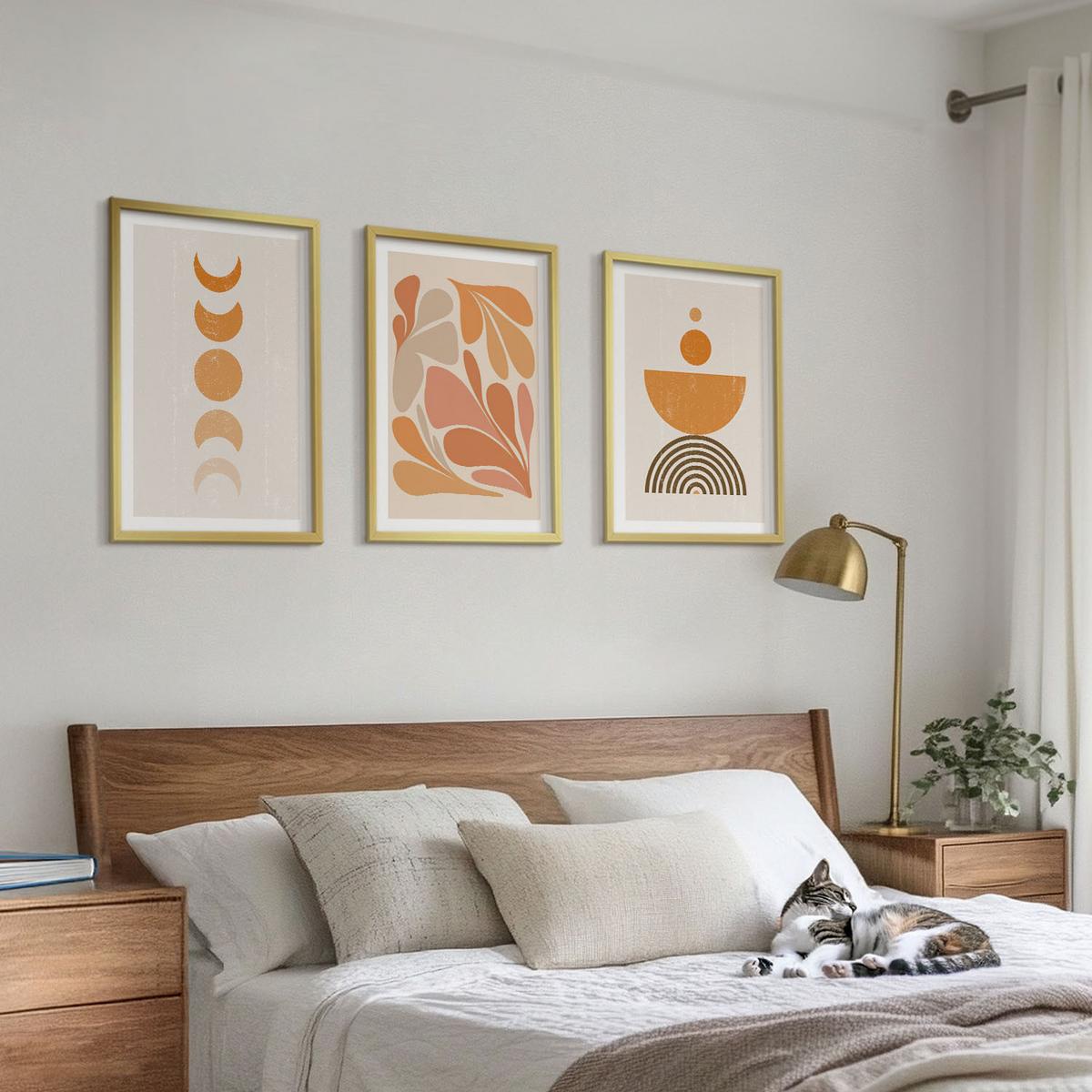 BILDER SET 3er Set - 40x60 cm Goldrahmen - Abstrakte orange Formen - Goldfarben, Kunststoff (40/60cm) - TULUP