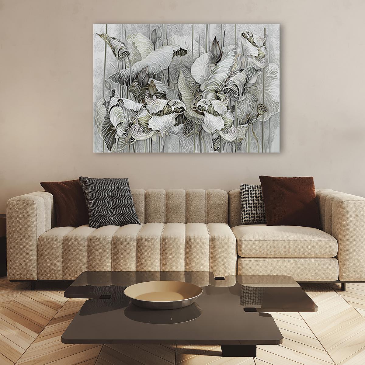 WANDBILD saint lotos blumen - Silberfarben, Textil (60/40cm) - Feeby