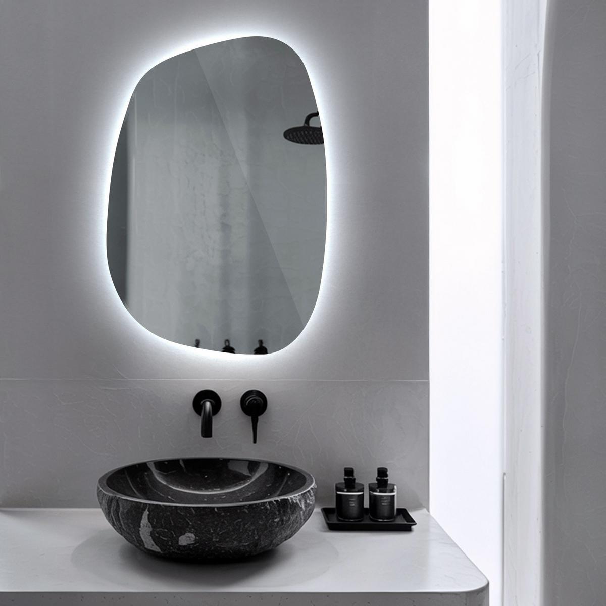 LED SPIEGEL 90,9 x 66 cm Unregelmäßige Form Kaltweiß 6500K - Transparent, Glas (90.9/66/0.4cm) - TULUP