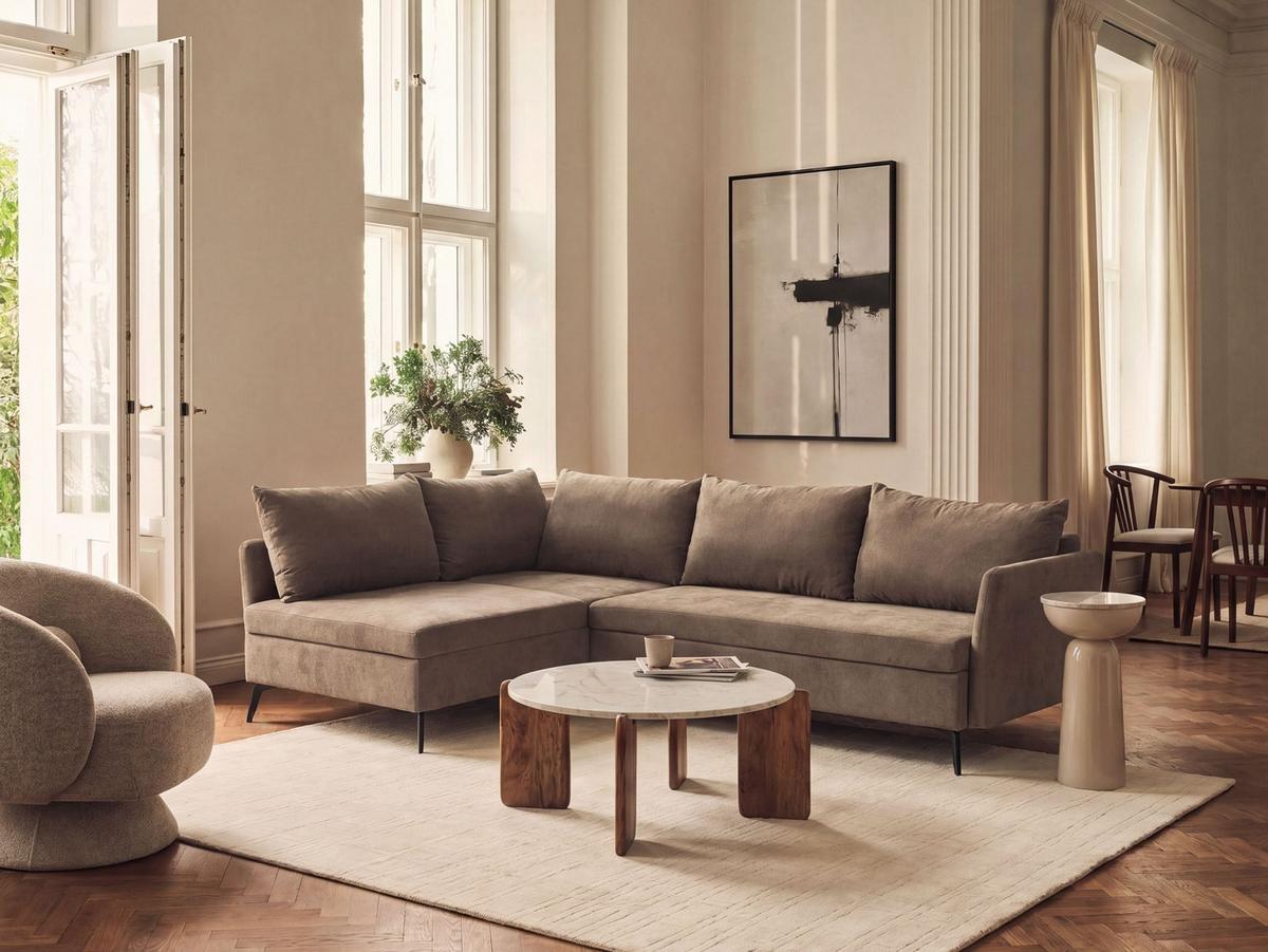 ECKSCHLAFSOFA 3-Sitzer Stoff Braun mit Stauraum rechtsseitig Koge - Braun, Textil (281/93cm) - Beliani
