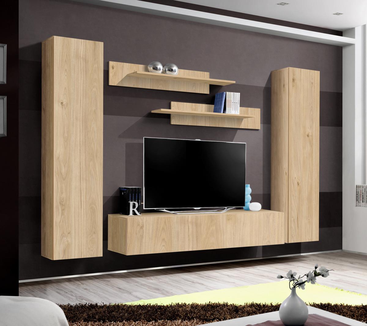 WOHNWAND Eiche Jackson 5-teilig 260 cm, Schrankwand hängend mit Push-to-Open - Eichefarben, Holzwerkstoff (260/170/40cm) - Inn.Furn