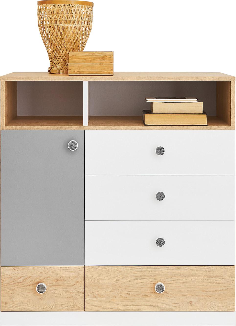 KOMMODE BRERA 85/90/40cm mit 5 Schubladen 1 Türen Eichefarben - Eichefarben/Weiß, Holzwerkstoff (85/90/40cm) - MASSENO