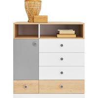 KOMMODE BRERA 85/90/40cm mit 5 Schubladen 1 Türen Eichefarben - Eichefarben/Weiß, Holzwerkstoff (85/90/40cm) - MASSENO