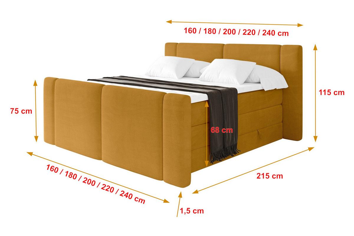 BOXSPRINGBETT mit Matratze H3/H4 - EVON KING Zanozek - 180x200 cm Senfgelb - Dunkelgelb, Holzwerkstoff (180/200cm) - ALTDECOR