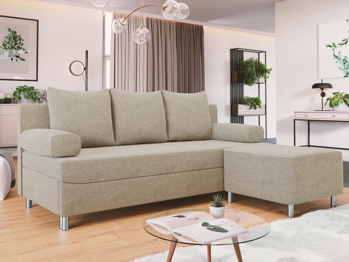 SCHLAFSOFA Dover mit Polsterhocker - Chromfarben/Naturfarben, Holz/Kunststoff (192/86/80cm) - MIRJAN24