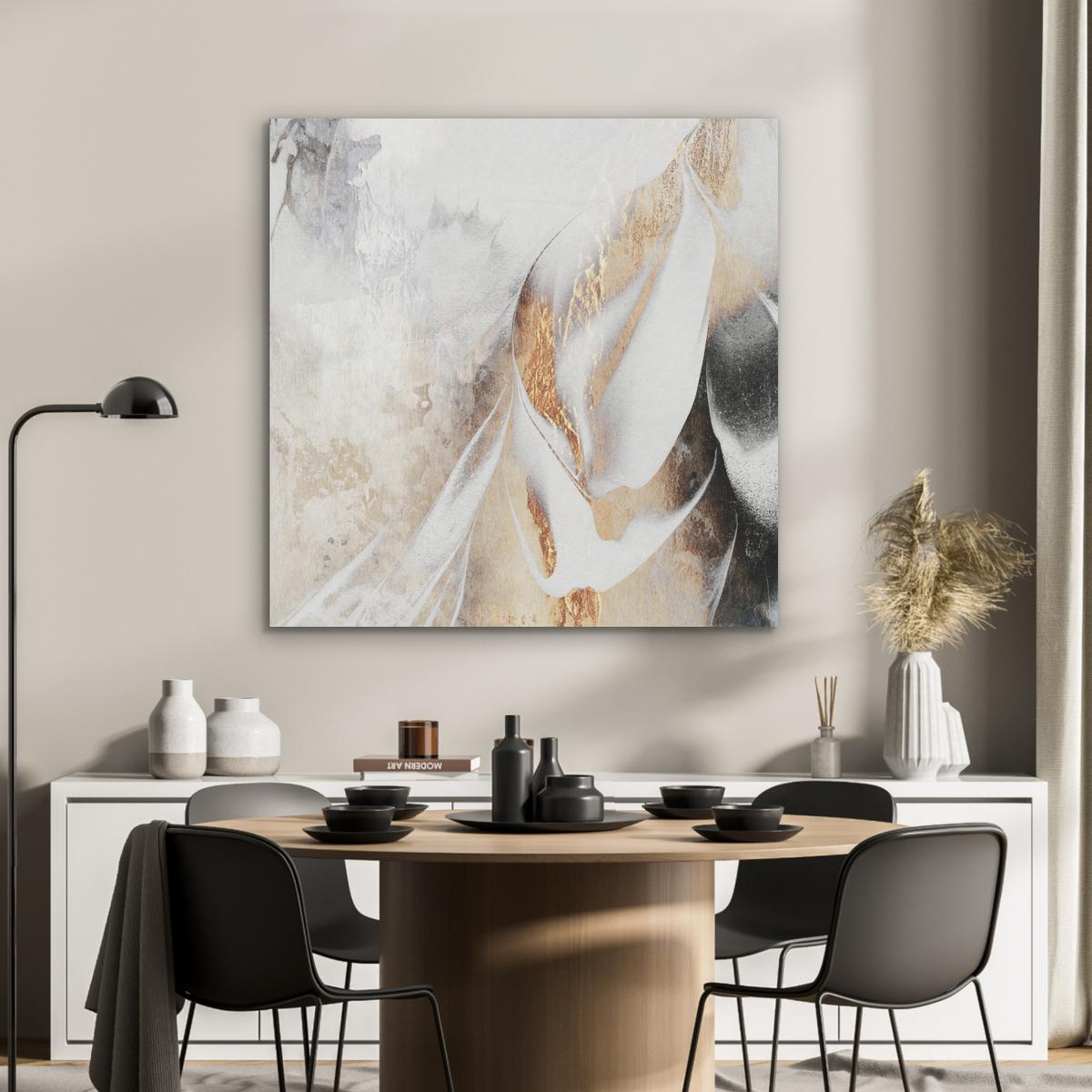 AKUSTIKBILD Luxus - Abstrakt - Gold - Weiß Akustikpaneele 90x90 cm - Goldfarben, Kunststoff (90/90/0.9cm) - MuchoWow