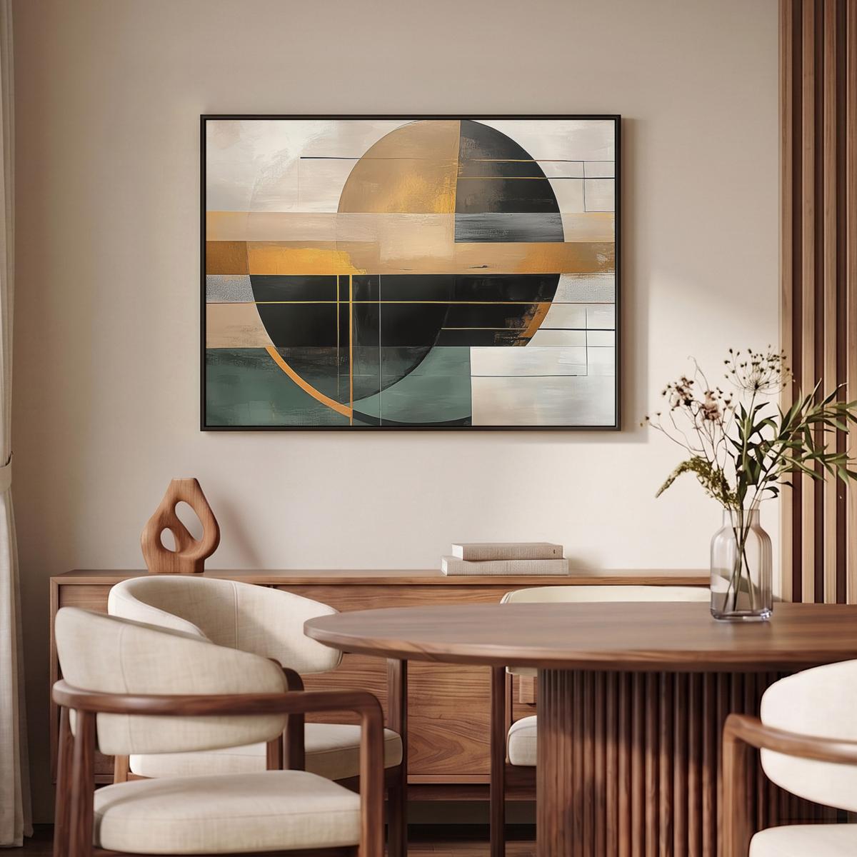 LEINWAND Bilder mit Rahmen - Abstrakt - Gold - Bronze - Grün - Formen - Modern - 100x70 - Multicolor, Textil (100/70cm) - MuchoWow