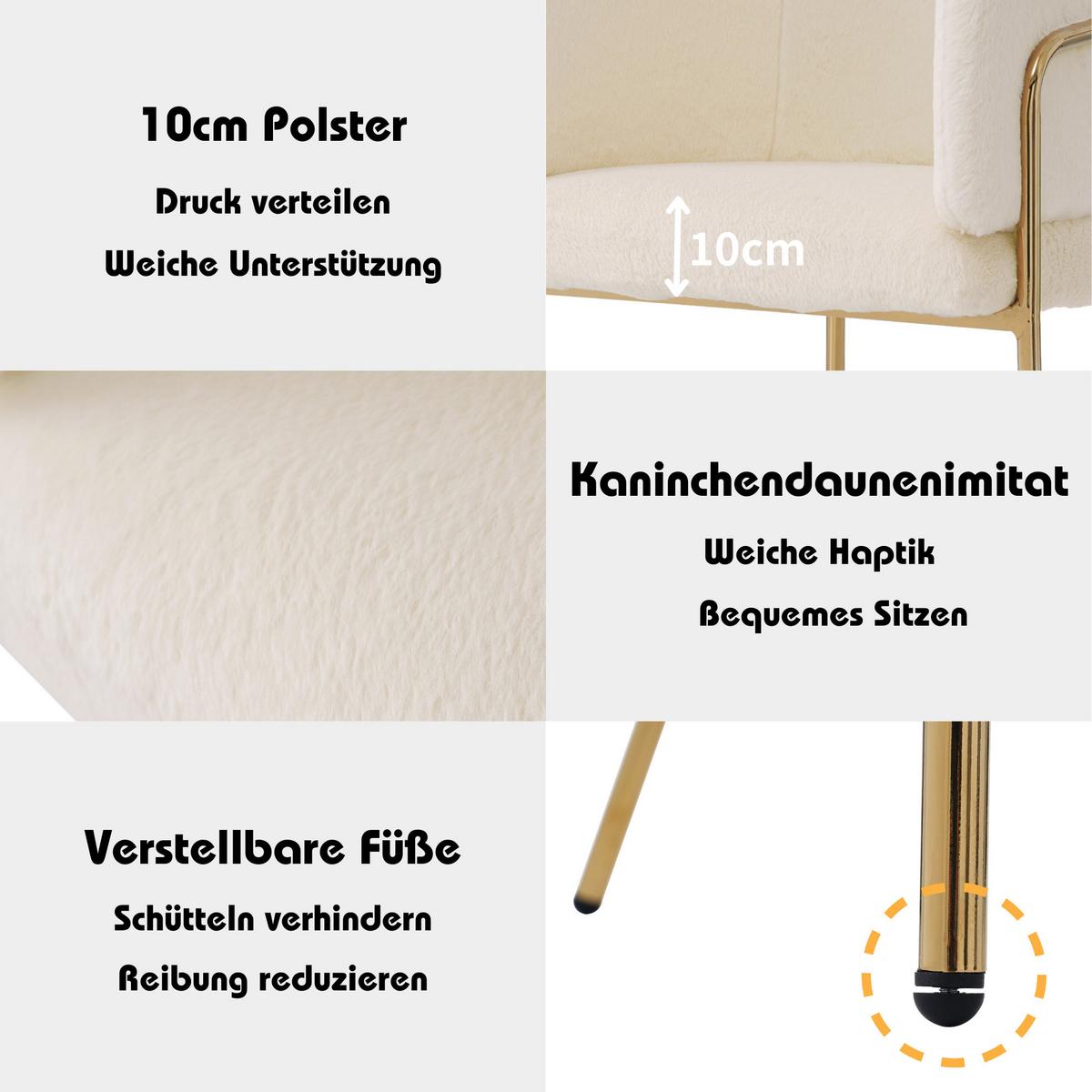 ESSZIMMERSTÜHLE Beige Kunstfell mit Metallbeinen - Beige, Textil (57/77/57cm) - Urban Meuble