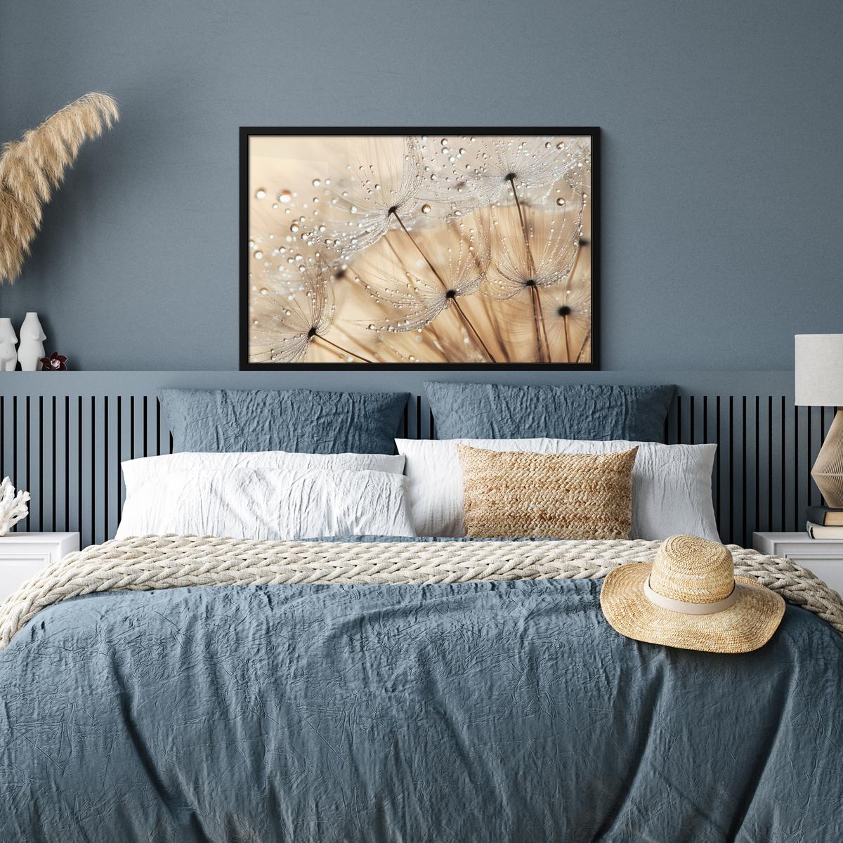 POSTER MIT RAHMENGERAHMTES BILD Löwenzahn - Abstrakt - Natur - Beige 90x60 cm - Braun, Papier (90/60cm) - MuchoWow