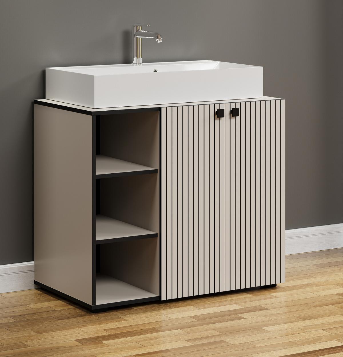 WASCHTISCH Kaschmir, Grau 90 cm, Set inklusive großem Waschbecken - Kaschmir/Schwarz, Holzwerkstoff/Metall (53/91/90cm) - Top.Furn