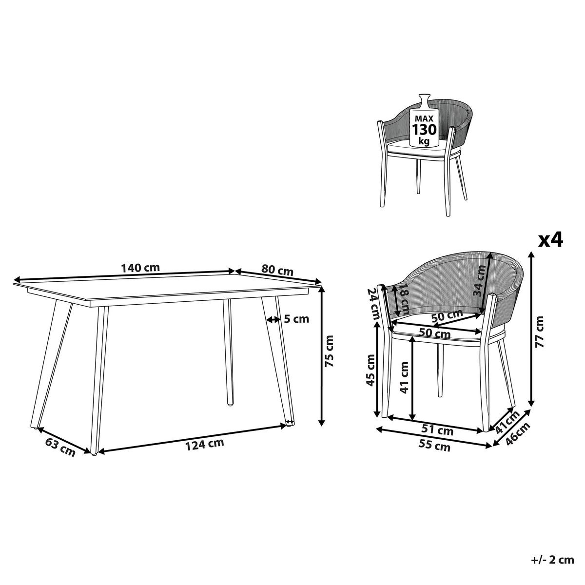 GARTENMÖBEL-SET 4-Sitzer Aluminium/Flechtseil grau Mileto - Grau, Metall - Beliani