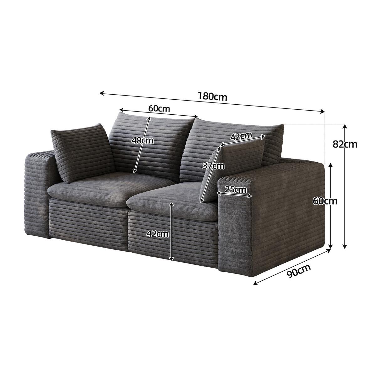 2-SITZER SOFA 180cm Cord-Sofa ohne Montage - Dunkelgrau, Textil (180/60/90cm) - Urban Meuble