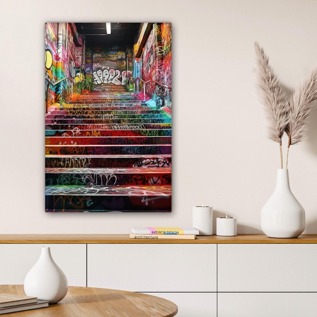 LEINWANDBILD Treppe - Graffiti - Farben - Kunst Wanddeko 40x60 cm - Multicolor, Textil (40/60cm) - MuchoWow