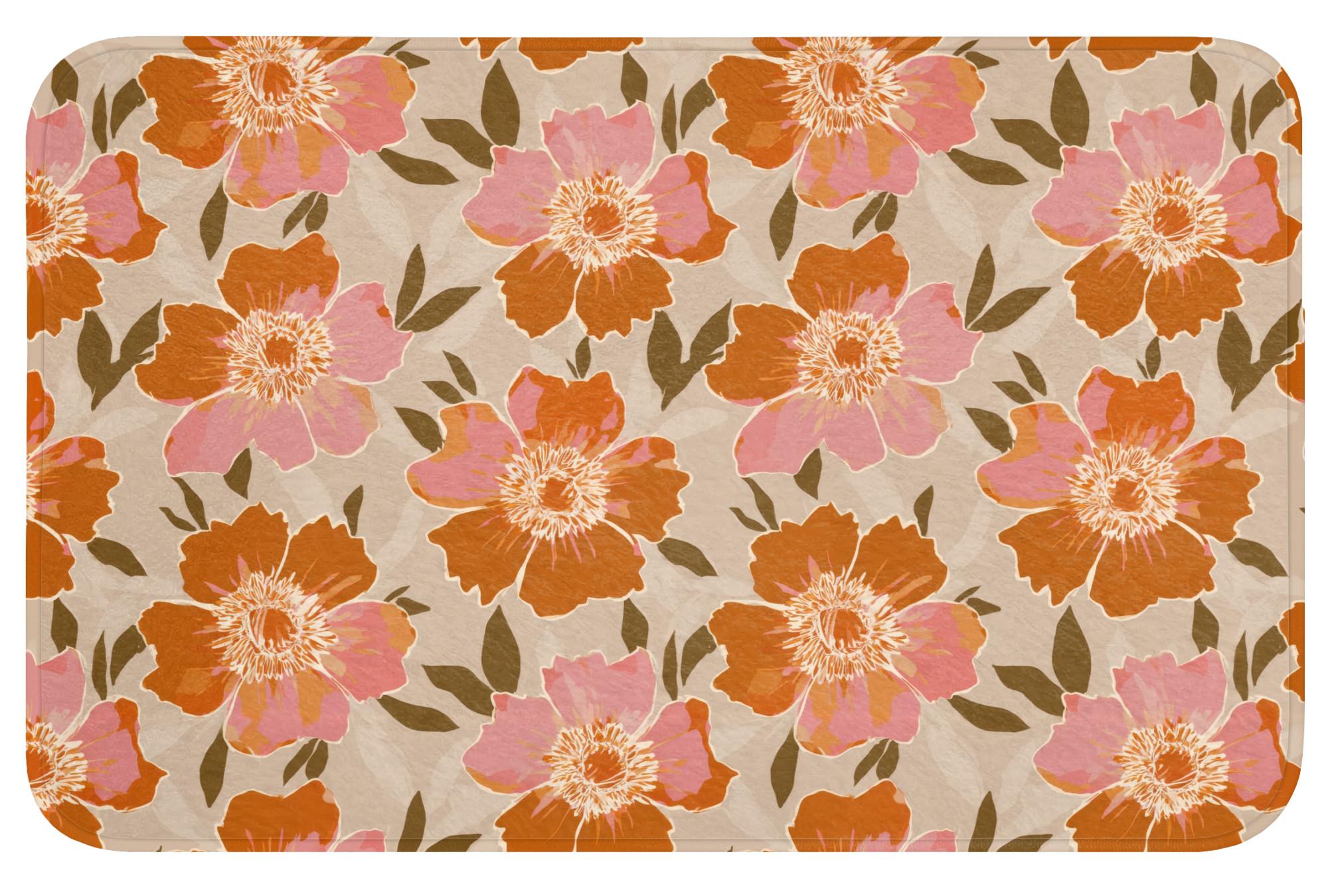 BADEMATTE Blumen - Motiv - Retro Badvorleger 80x50 cm - Multicolor, Textil (80/50cm) - OnlyWow