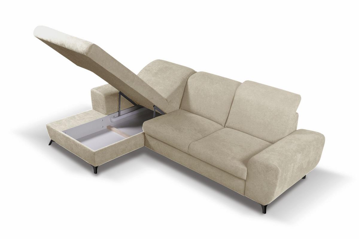 ECKSOFA LUCE L-S Beige Plüsch-Stoff mit Schlaffunktion - Beige, Holz (279/172cm) - MASSENO