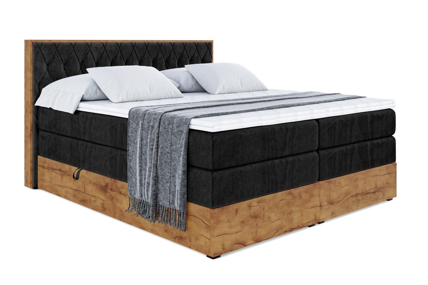 BOXSPRINGBETT mit Matratze H3|H4 und Lattenrost - LOLLI5 KING-180x200 - Schwarz Casablanca - Schwarz, Holzwerkstoff (180/200cm) - ALTDECOR