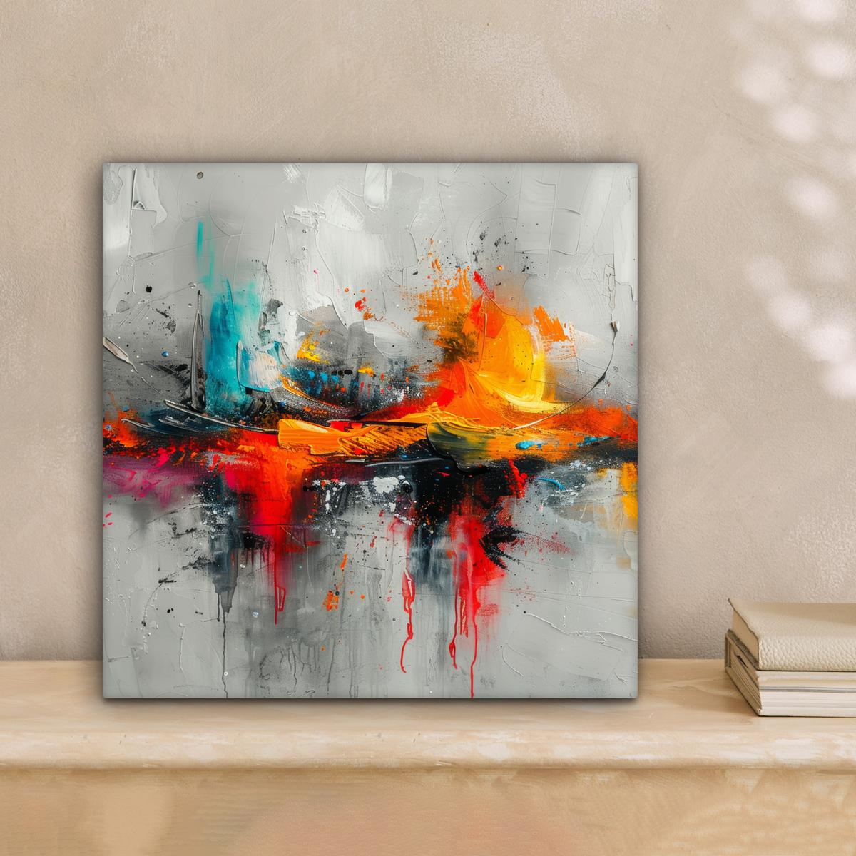 LEINWANDBILD Moderne Kunst - Orange - Grau - Abstrakt Deko Wohnzimmer 20x20 cm - Hellgrau, Textil (20/20cm) - MuchoWow
