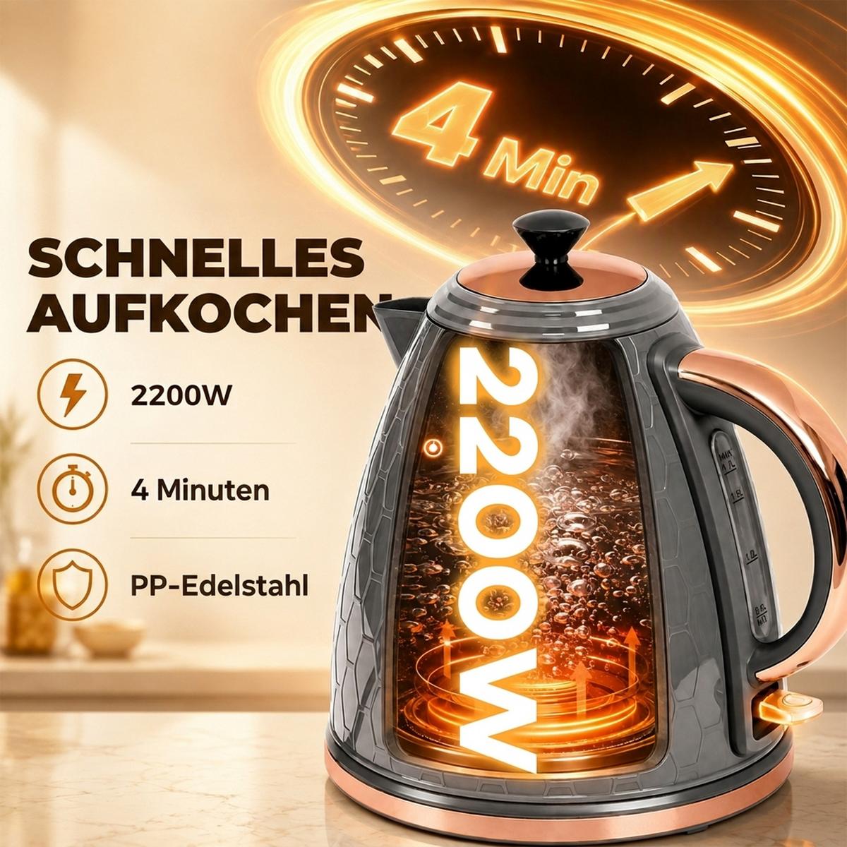 WASSERKOCHER Kunststoff Edelstahl Grau - Grau, Kunststoff (19.5/23.4/24.2cm) - HOMCOM