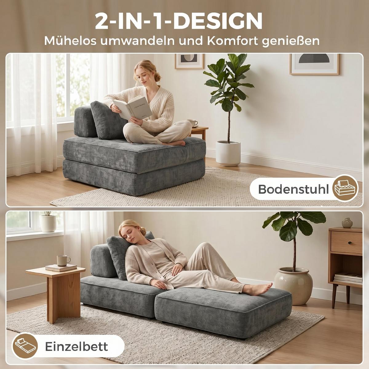BODENSESSEL Chenille Grau - Grau, Textil (97/70/97cm) - HOMCOM