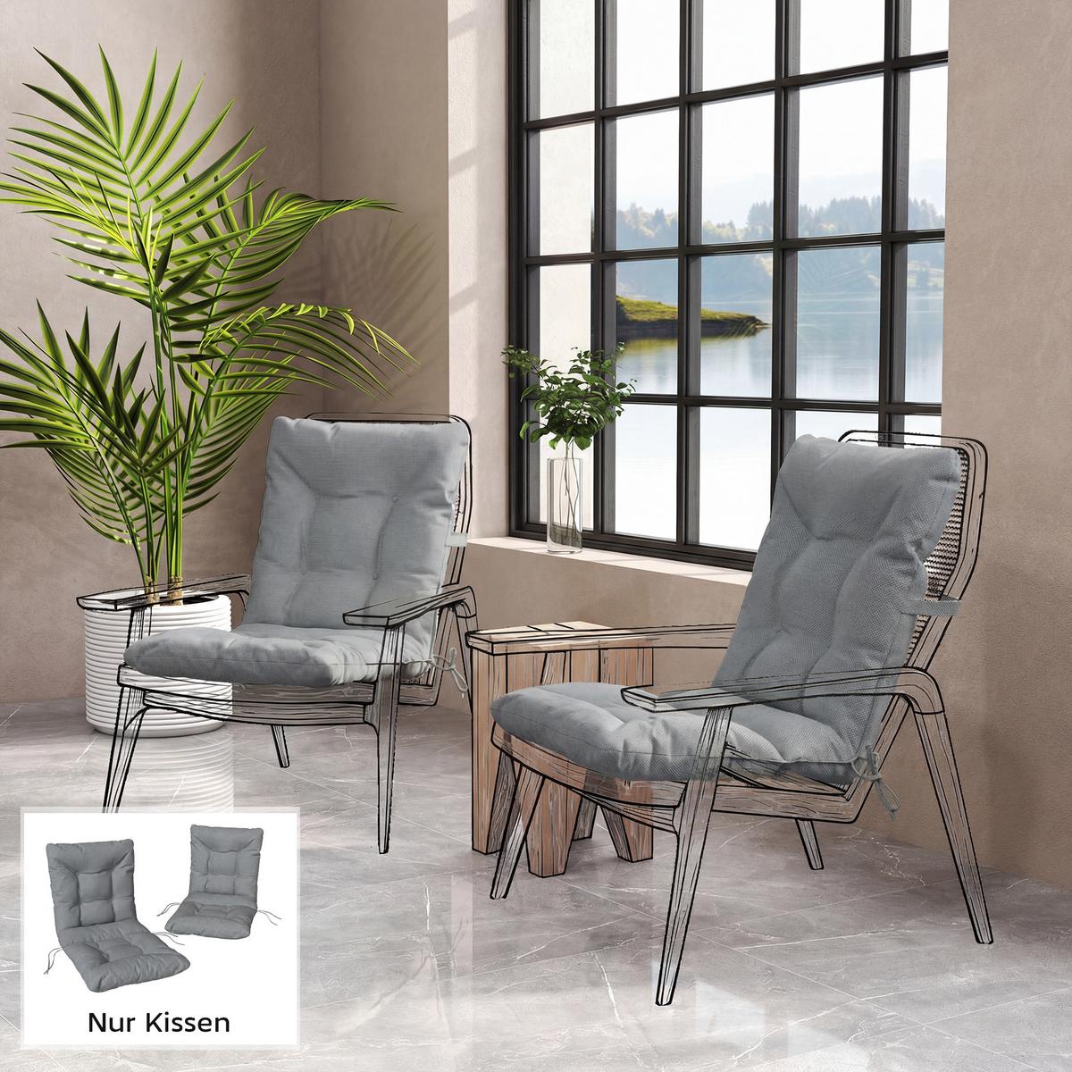 SITZKISSEN 2ER-SET Polyester PP-Baumwolle Hellgrau - Hellgrau, Textil (120/50/8cm) - Outsunny