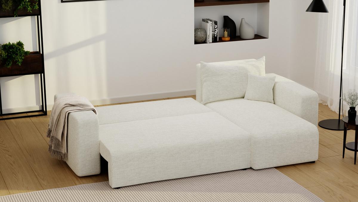 ECKSOFA Beige Webstoff mit Bettkasten - Naturfarben, Textil (248/145cm) - Idohome