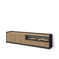 LOWBOARD, Eiche und Schwarz, 207/37/50cm, Elektrokamin. - Eichefarben, Holzwerkstoff (207/50/37cm) - Skraut Home