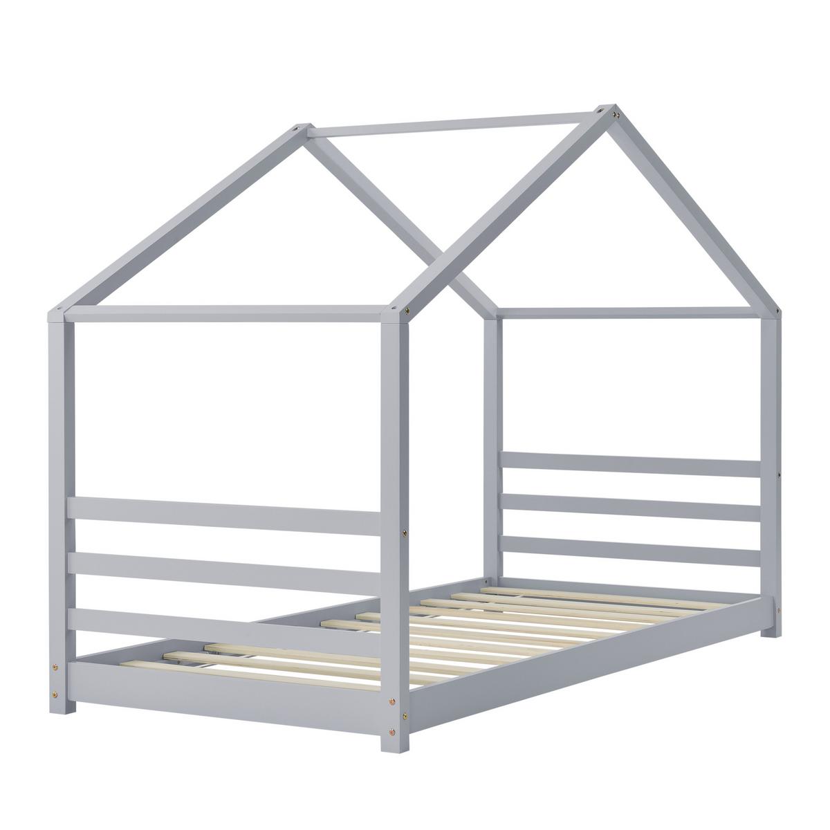 HAUSBETT Vardø mit Matratze - Grau, Holz/Textil (90/200cm) - [en.casa]