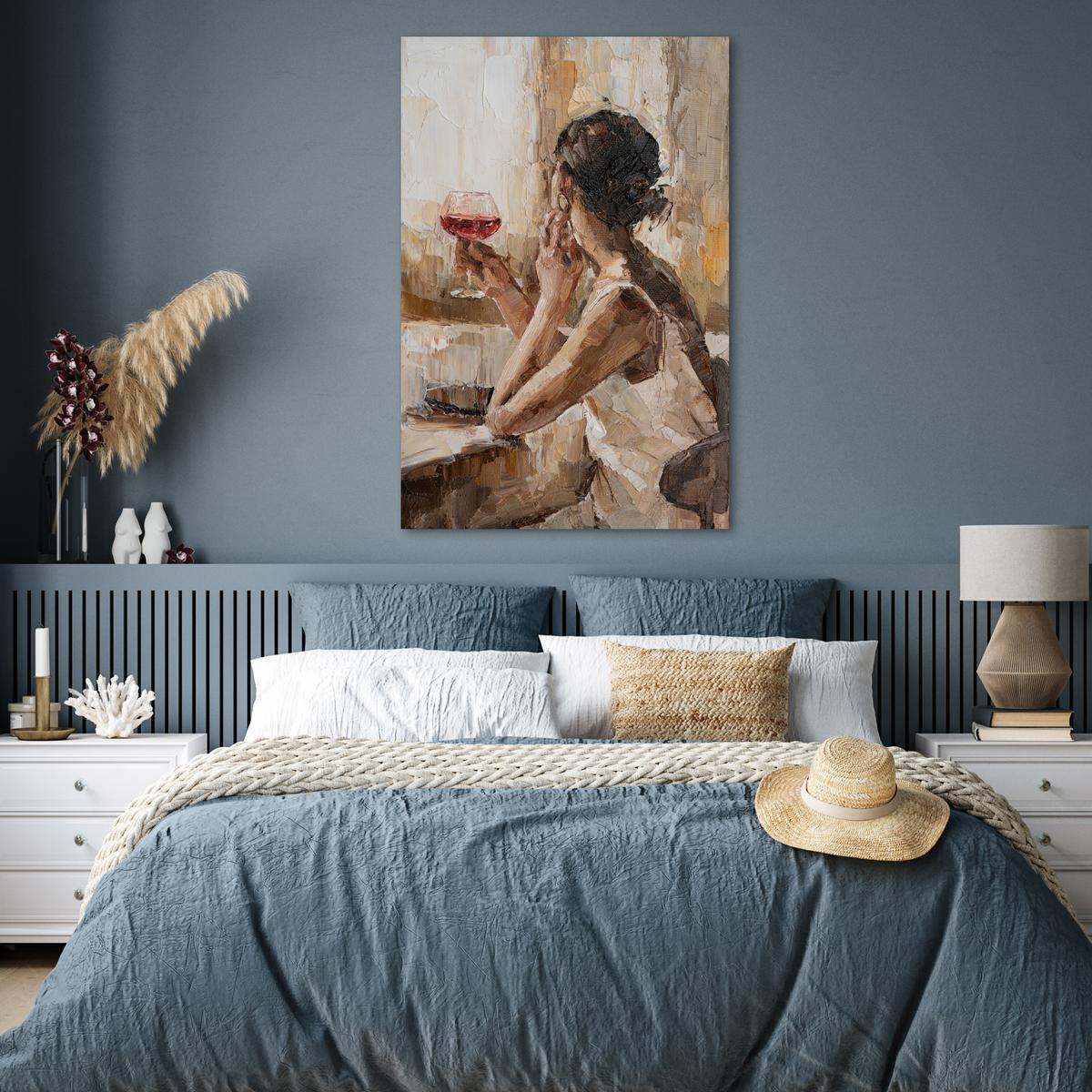 POSTER Ölgemälde - Frau - Wein Wandbild Schlafzimmer 80x120 cm - Hellbraun, Papier (80/120/0.1cm) - MuchoWow