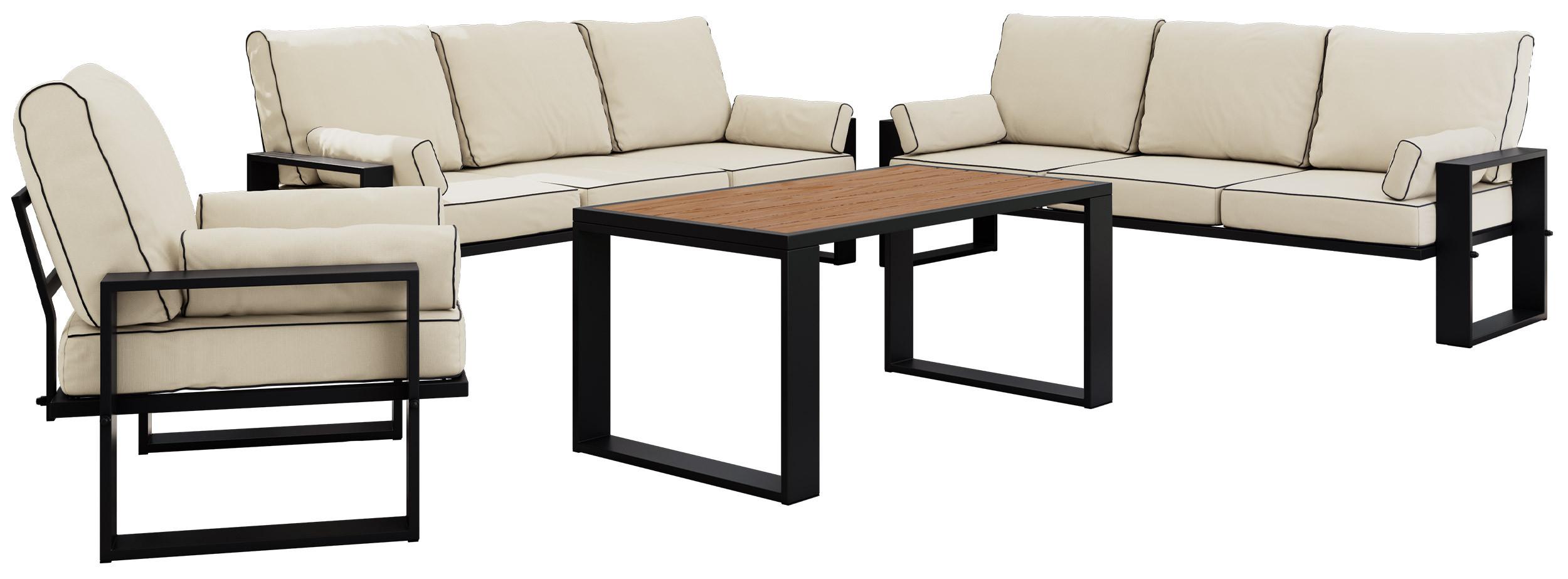 GARTENMÖBEL-SET ELBA: 1x Tisch, 2x Sofa, 1x Sessel - Beige - Beige, Textil - MKS