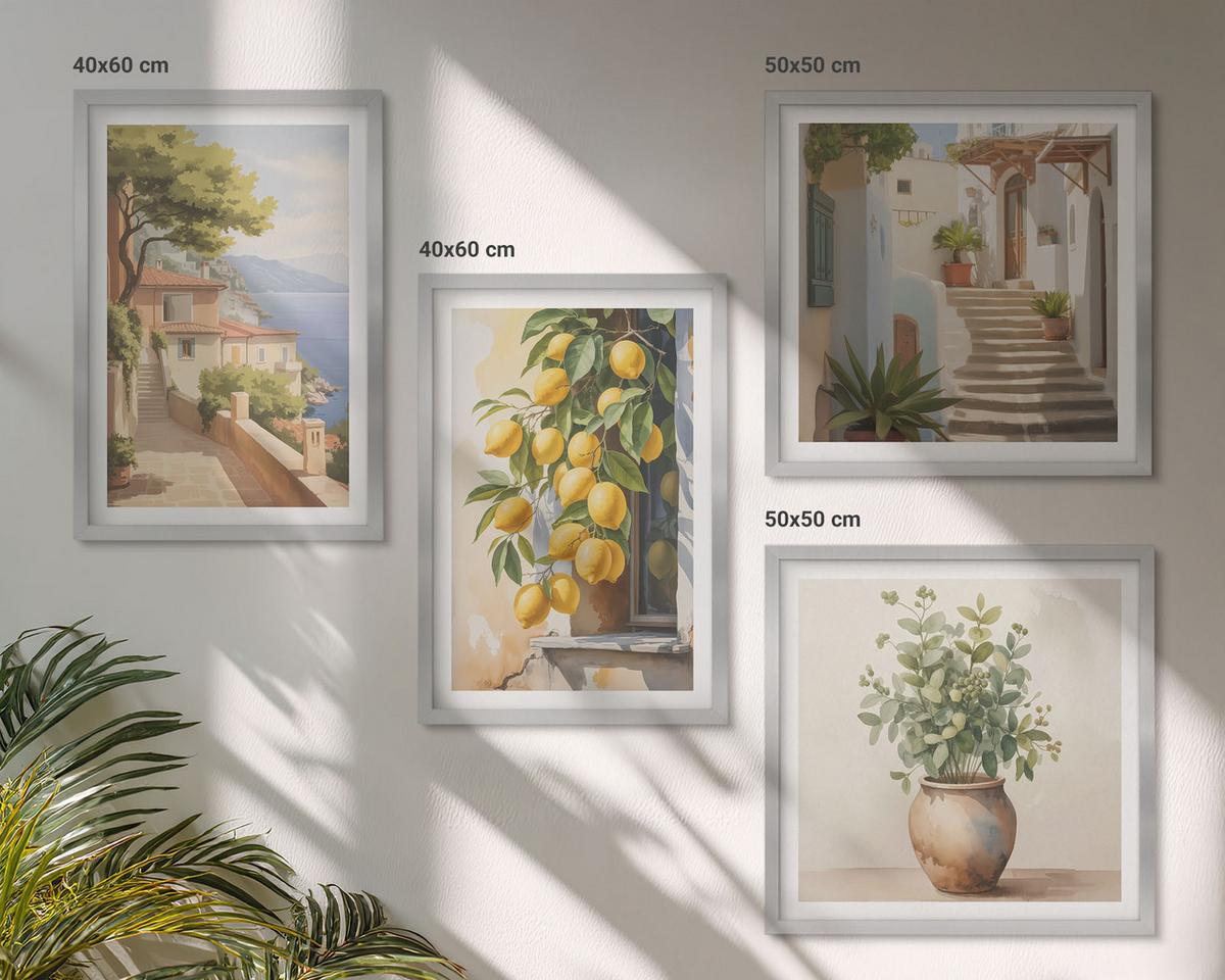 BILDER SET 4er Set - 50x50 cm & 40x60 cm Silberner Rahmen - Blumen in einer Vase, ein Meer aus Zitronen - Silberfarben, Kunststoff (50/50cm) - TULUP