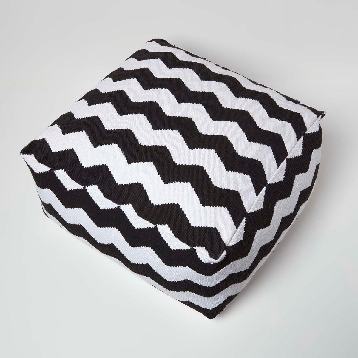 SITZPOUF schwarz-weiß mit Zickzack-Muster 60/60/30 cm - Schwarz, Textil (60/30/60cm) - Homescapes