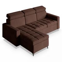 ECKSOFA KAME Braun Plüsch-Stoff mit Schlaffunktion - Schwarz/Braun, Holz/Textil (227/168cm) - MASSENO
